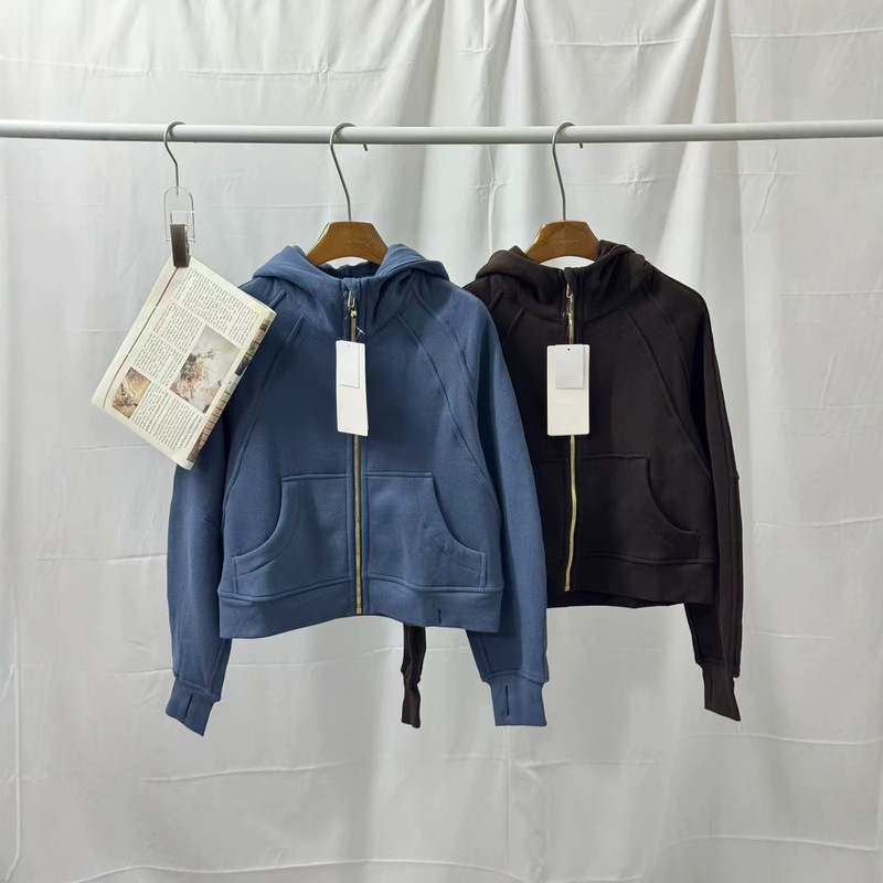 High-end version of the Lulu Scuba yoga sports cardigan jacket, loose-fitting, short, hooded, fleece-lined women's sweatshirt High-end version of the Lulu Scuba yoga sports cardigan jacket, loose-fitting, short, hooded, fleece-lined women's sweatshirt