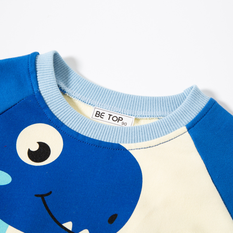 Ser la mejor ropa para niños 2024 Primavera y otoño nuevos niños de dibujos animados dinosaurio suéter de manga larga contraste color cuello redondo moda