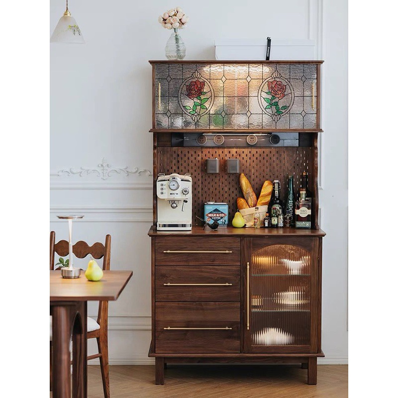 Glass Sideboard Integrated Wall-Mounted Living Room Storage Cabinet Storage Cabinet Household Solid Wood Tea Cabinet Tall Cabinet