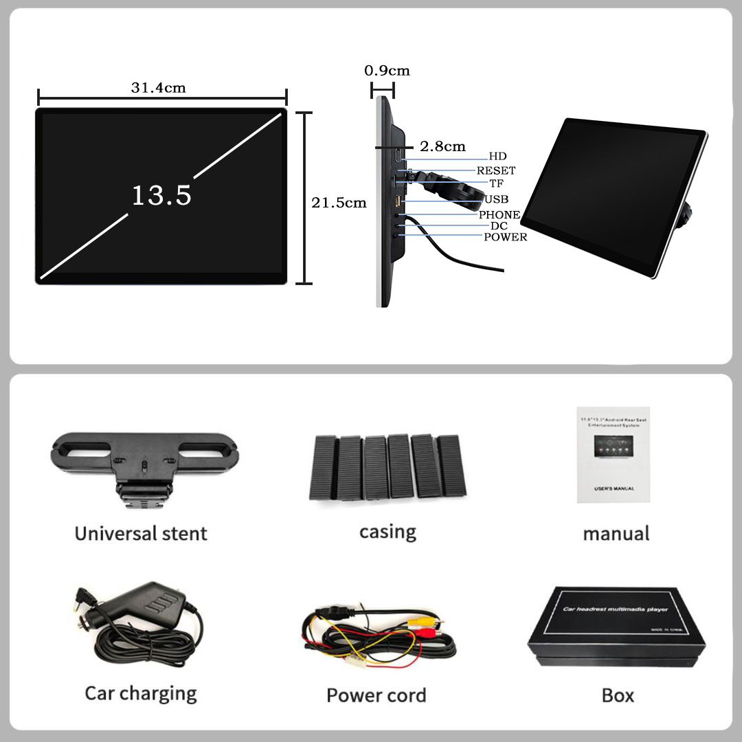 Direct Sales 13.5inch External Android Display Screen Fully Integrated Advertising Machine 13.5inch Headrest Android Mp5 Display Screen