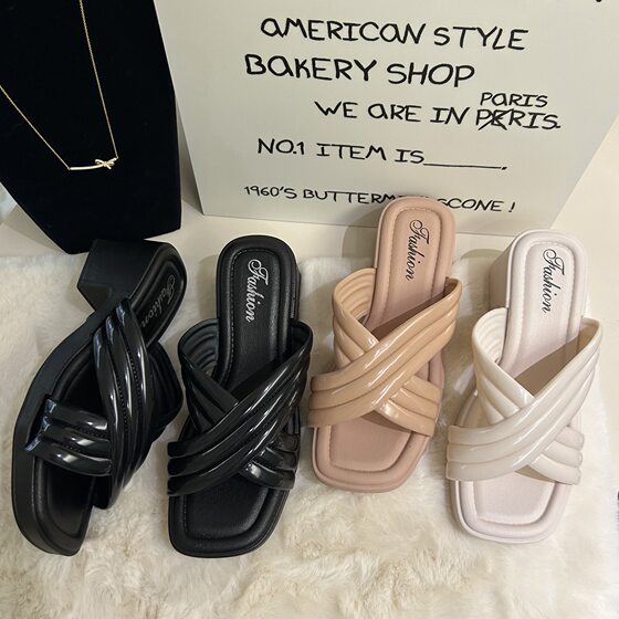 High-heeled Cross-strap Slippers Women's Summer Southeast Asia Cross-border Sandals Women's Outer Wear Thick-heeled Thick-soled Foreign Trade Beach Slippers