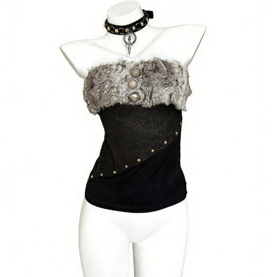 Japanese Brand Spicy Girl Retro Vintage Shibuya Furry Tube Top Niche D.I.A. Replica Backless Tube Top Japanese Brand Spicy Girl Retro Vintage Shibuya Furry Tube Top Niche D.I.A. Replica Backless Tube Top