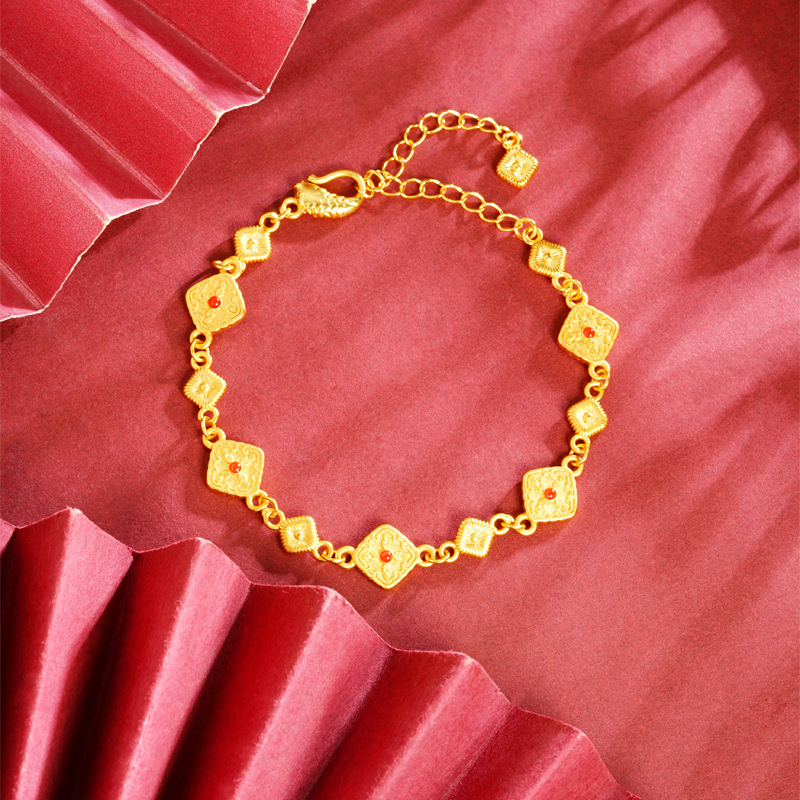 Pulsera cuadrada de oro retro incrustada de seda cepillada de Gufasha, moda, lujo ligero, fuente de joyas de alta calidad.