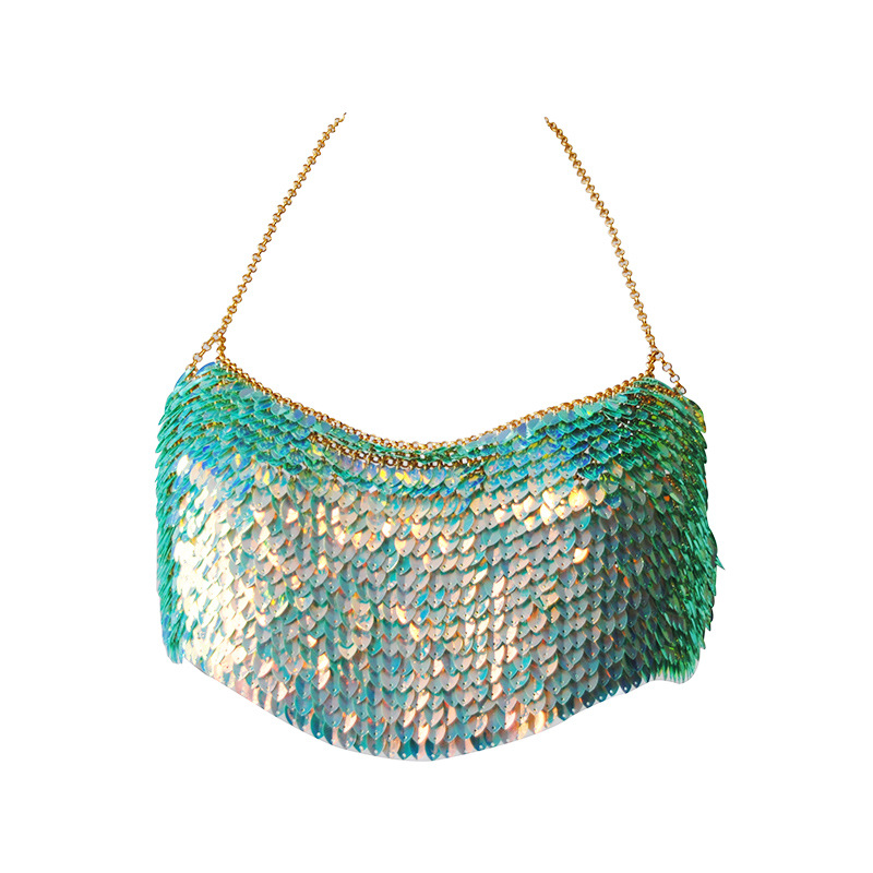 Joyería transfronteriza europea y americana, elaborada con lentejuelas brillantes, collar tipo camisola, accesorio sexy para el pecho, cadena corporal para mujer.