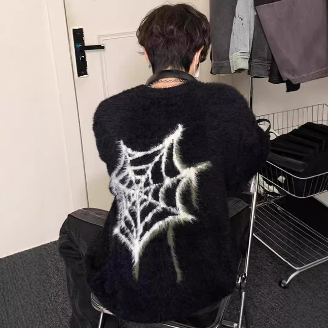 (2개) 소년과 소녀를위한 스파이더 스웨터 가을과 겨울 새로운 하이 스트리트 아메리칸 스타일 힙합 유행 브랜드 루즈 올 매치 패셔너블 스웨터