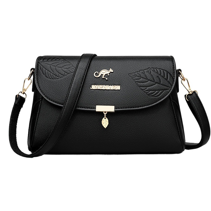 New Foreign Trade 2026 Soft Leather Texture Large Capacity Single Shoulder Crossbody Women's Bag Versatile Fashion Embossed Leaf Small Square Bag
