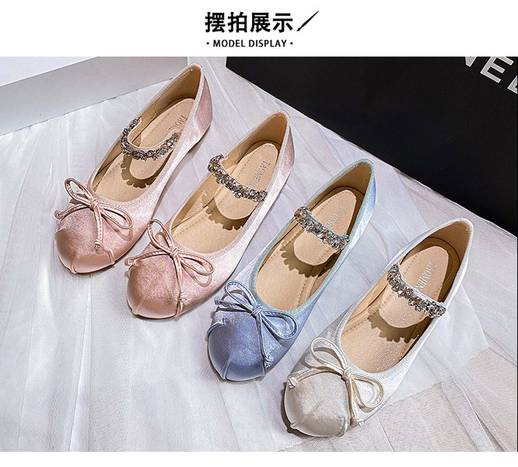 Giày búp bê nữ Mary Jane mũi tròn đế bằng, gót thấp 1–3 cm — Lụa thật màu hồng, Lụa thật màu trắng, Màu xanh lam lụa thật chi tiết 25