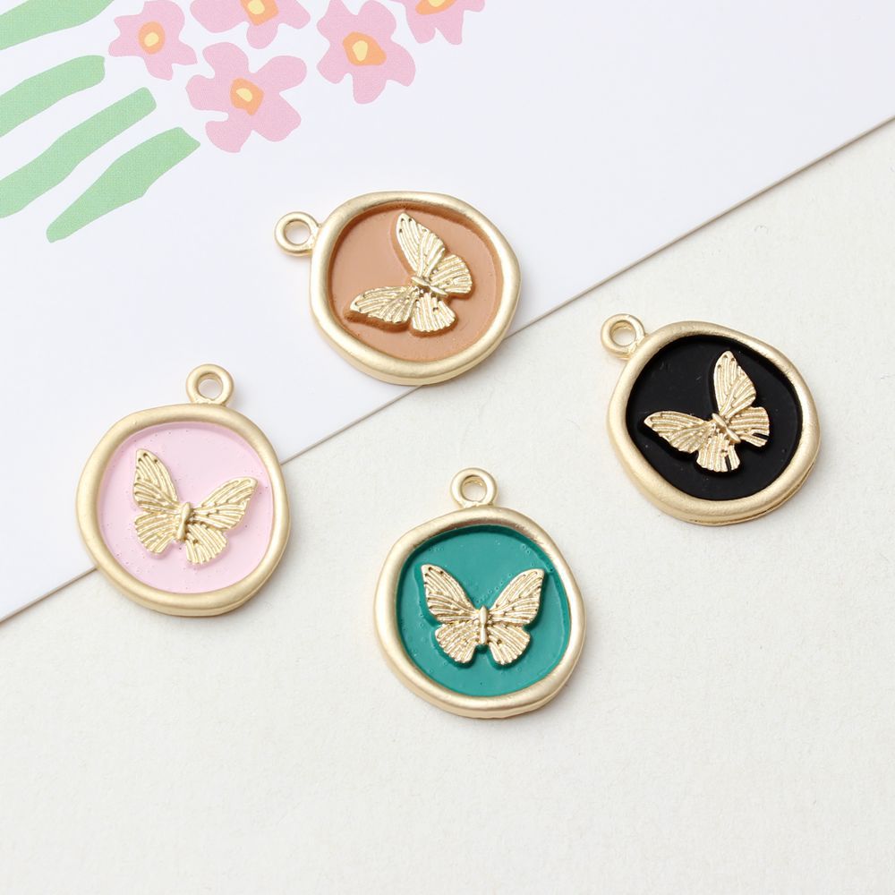 High-Grade Alloy Dripping Oil Round Butterfly Personality Small Pendant Earrings Necklace Diy Handmade Ornament Pendant Parts display picture 3