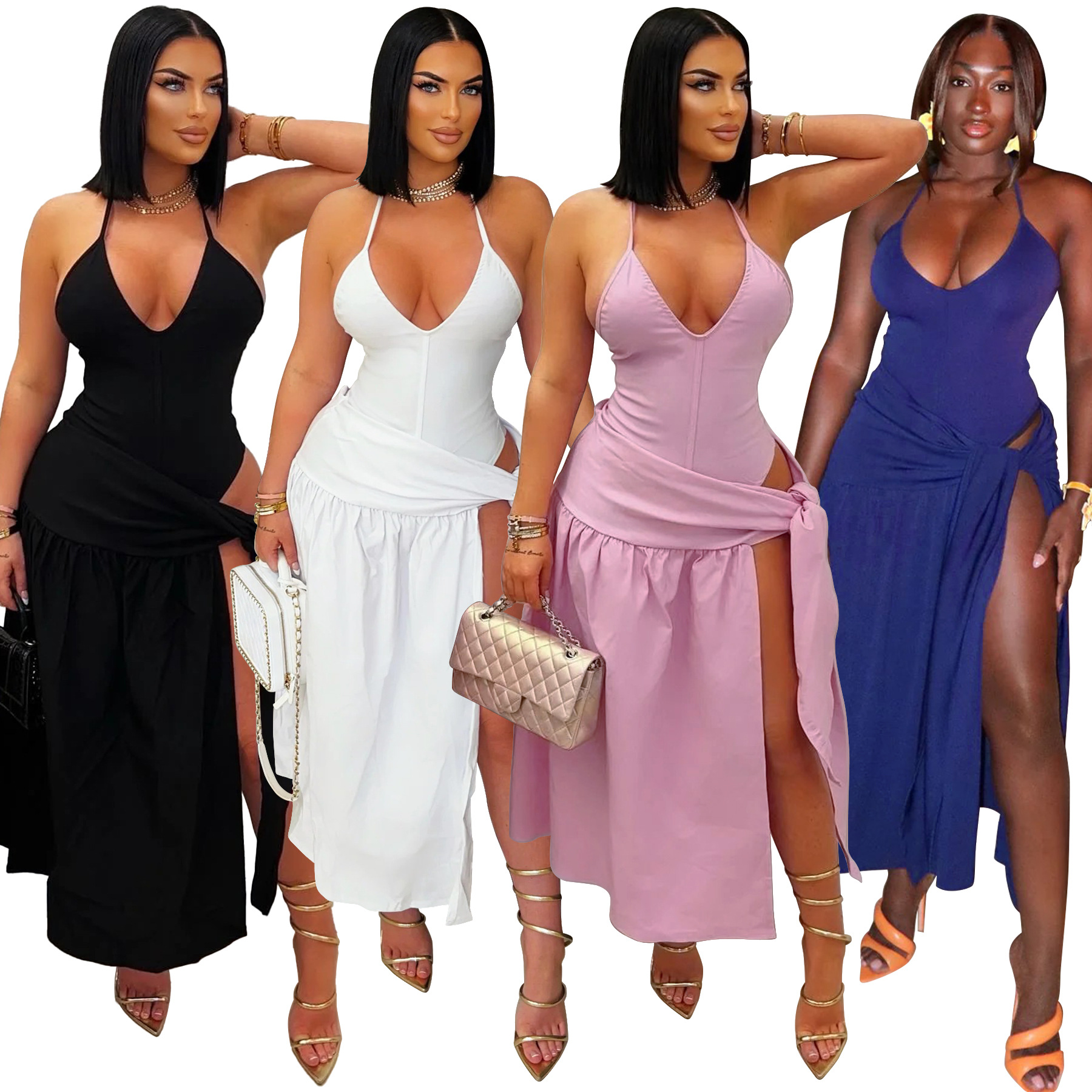 284g Weight Sleeveless Sleeve Length Polyester Fabric Type Skirt Co-ord Set Sets Type 2 Pieces Set Quantity Holiday, Street Occasion Strap Neckline Slim Fit Type Solid Color Pattern Summer Season Women's Gender Streetwear Style Holiday Street Women's Streetwear Solid Color Polyester Skirt Co-ord Set Skirt Sets 无