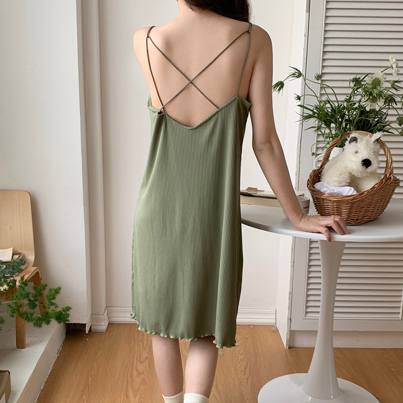 Pijamas de verano con almohadilla en el pecho sexy belleza volver Correa camisón las mujeres color sólido flojo dulce desgaste del hogar