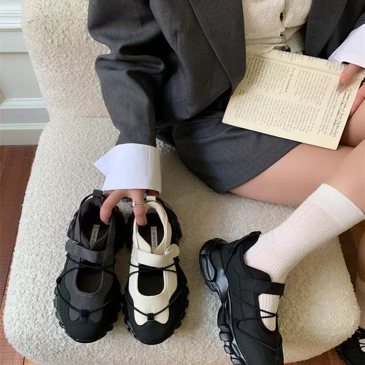 Женские повседневные туфли JIA MEI RUI на липучке, весна 2025, новые, на толстой подошве, увеличивающие рост, необычные, милые, спортивные.