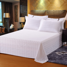 批發酒店賓館用品床單 白色緞條單人雙人床單件被單工廠跨境電商