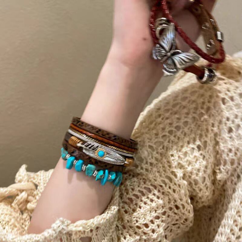 New Chinese Style Multi-Layer Feather Bracelet Ethnic Style Retro Personalized Bracelet Maillard Antique High-Level Bracelet