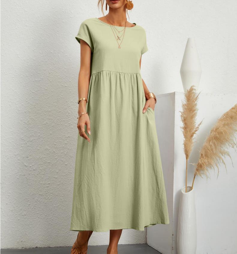 Women's Regular Dress Casual Round Neck Patchwork Short Sleeve Solid Color Maxi Long Dress Daily display picture 2