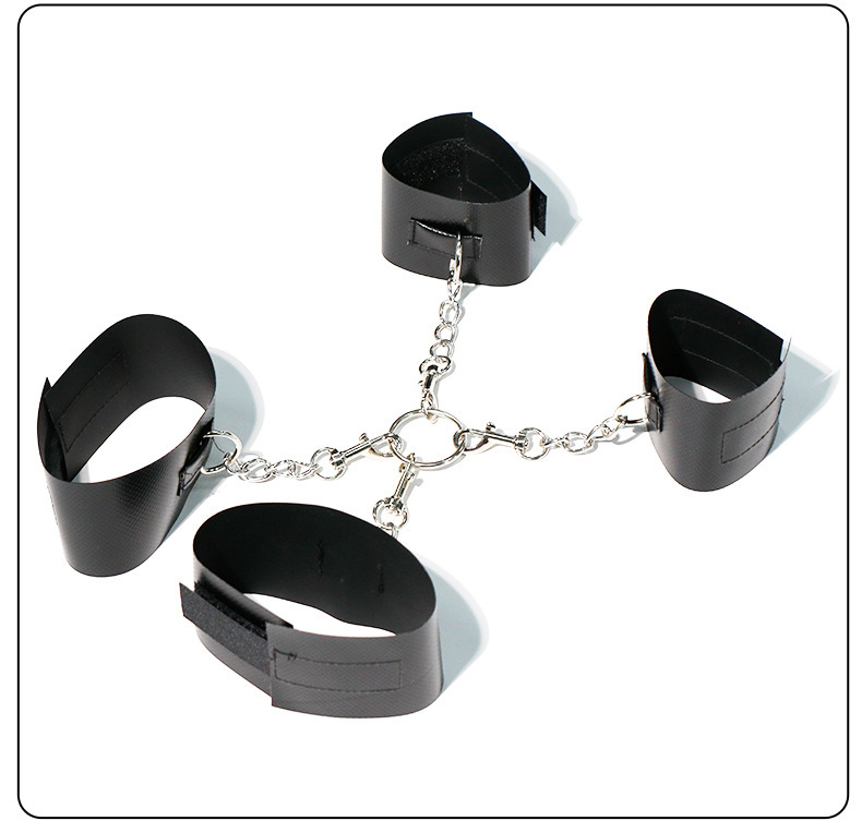 SM Hook-and-Loop Hand and Foot Cuffs Set in Black PVC with Metal Hardware — detail image 19