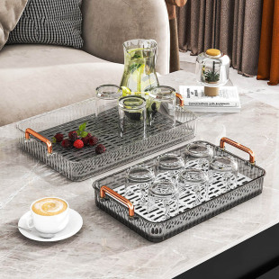 Tea tray household living room tray light luxury tea set cup holder tea cup water Cup rectangular double-layer draining tray
