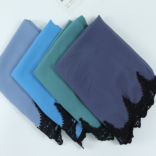 Multicolor Black Lace Edge Pearl Georgette Scarf 70*180 Long Scarf Ethnic Scarf Exclusively Supplied