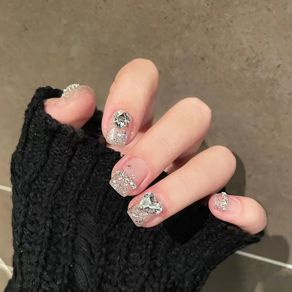 Parche de uñas de diamante de polvo transfronterizo, polvo desnudo, decoración de diamante elegante, estilo lujoso ligero de usar parche de uñas