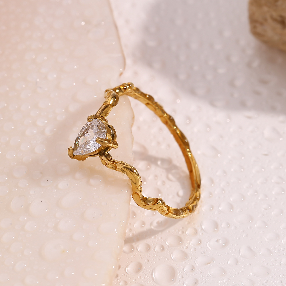 Water Drop Diamond Stainless Steel Ring