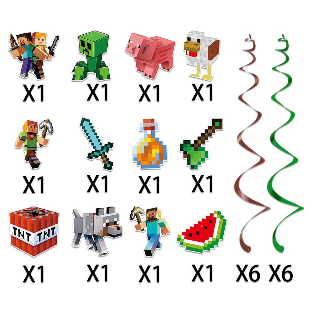 Set de Decoración para Fiesta de Cumpleaños de Minecraft, Banner de Feliz Cumpleaños de Pixel Wars, Decoración para Pastel y Postres