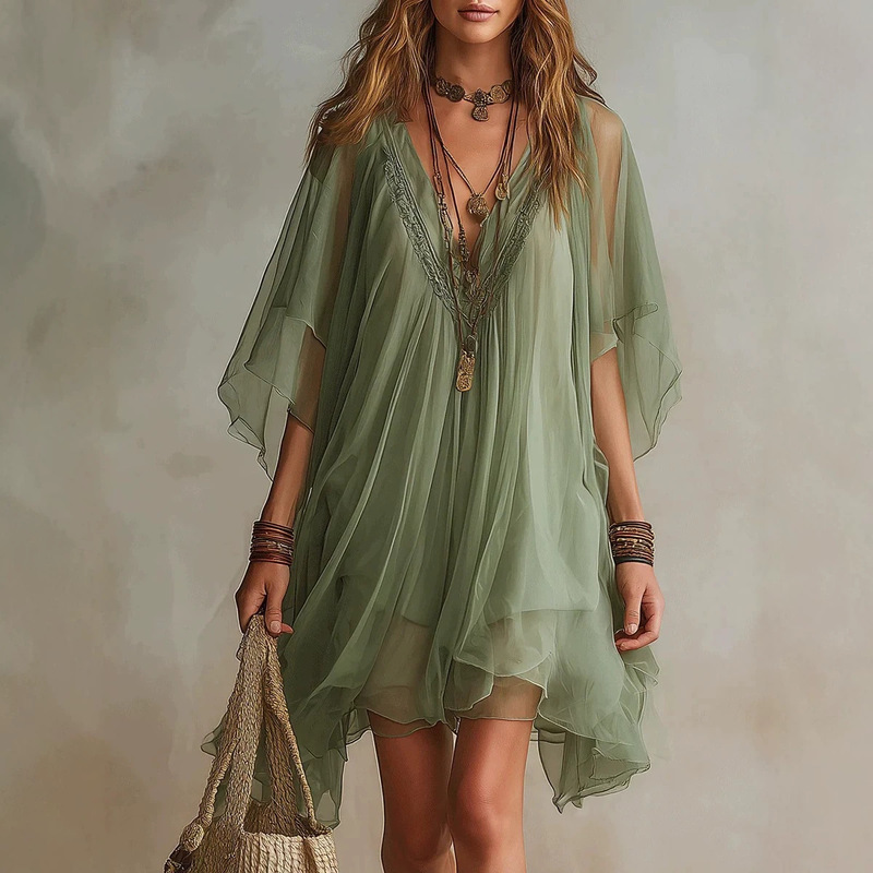 2026 European and American Summer New Women's Clothing V-Neck Chiffon 2-Piece Dress Set Seaside Vacation Loose Cover-Up Beach Dress 2026 European and American Summer New Women's Clothing V-Neck Chiffon 2-Piece Dress Set Seaside Vacation Loose Cover-Up Beach Dress