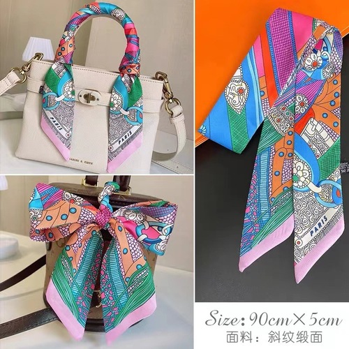 French retro light luxury saddle print ribbon print silk scarf bag strap wrapped handle silk tie decoration