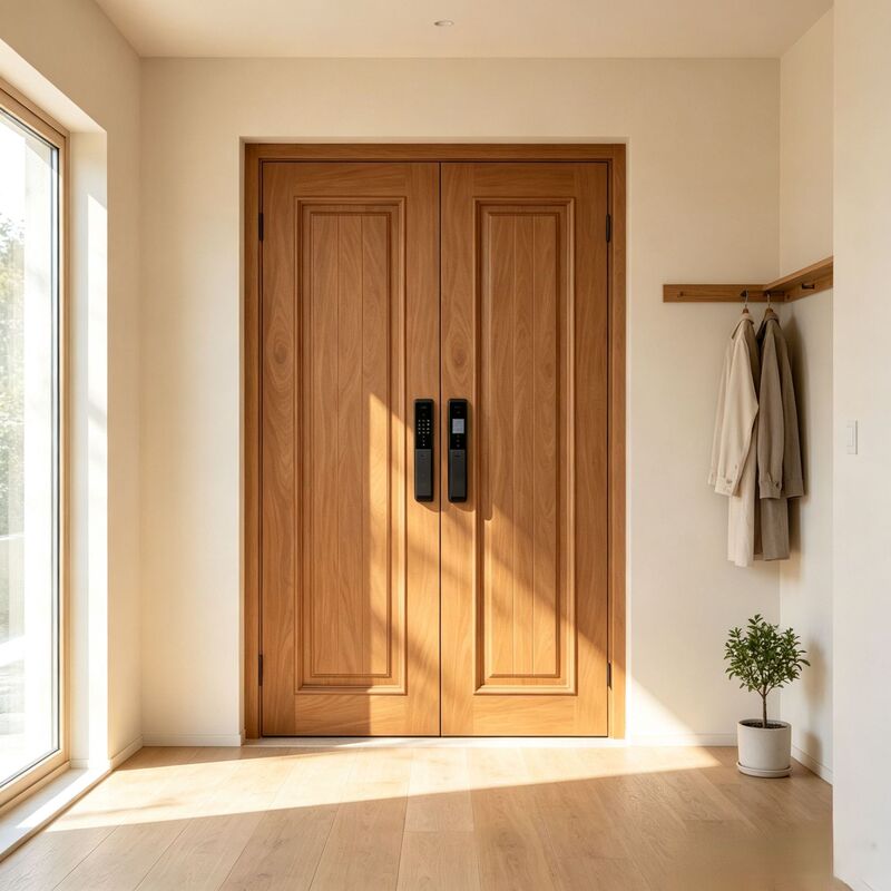 Solid wood double door villa entrance door, red oak solid wood double door for self-built houses