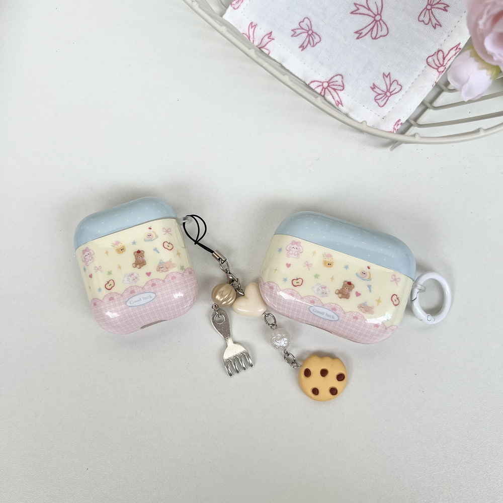 Cute Cartoon Cake Bear para AirpodsPro2 generación colgante airpods1/2 carcasa para auriculares 3 generación 4 mujeres
