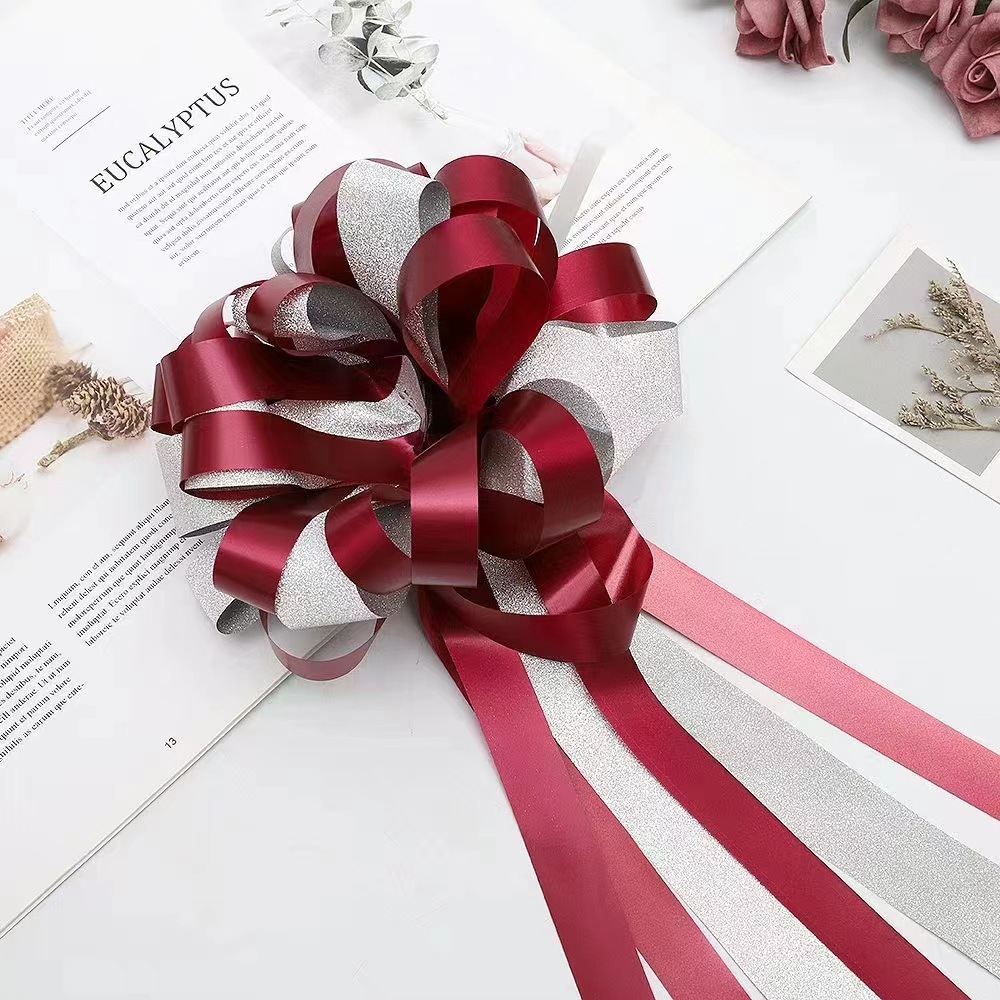 Gran cristal perezoso tire flor tridimensional de dos colores arco mano tire flor material de embalaje decoración del coche de la boda