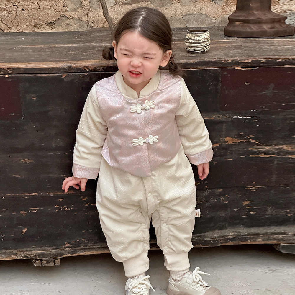 Ropa de bebé, estilo otoño e invierno, una pieza, luna llena, cien días, niña, bebé, princesa, bolso, pedo, mameluco de terciopelo