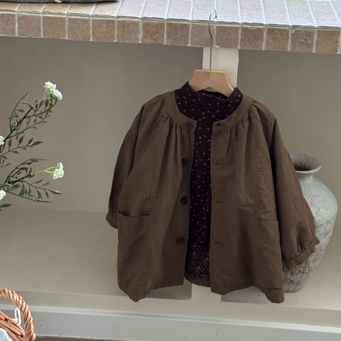 Children's outerwear, 2026 autumn new collection, Korean-style thin and fashionable loose-fit floral print inner lining, girls' trench coat