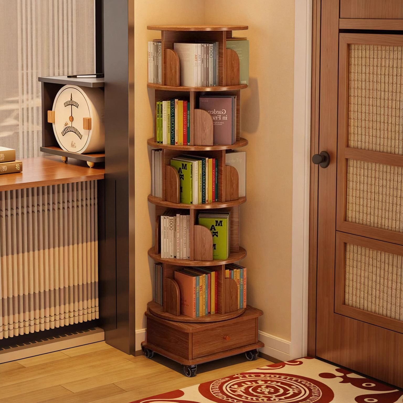 Estante de libros giratorio 360 grados sala de estar doméstica estante de almacenamiento móvil de piso simple estante de libros de dibujos para niños estante de libros contra la pared