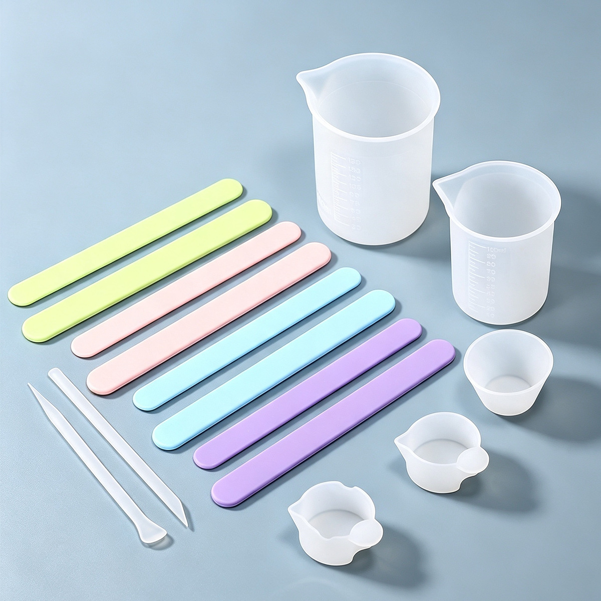 Herramientas de mezcla de pegamento de silicona DIY, varilla mezcladora con escala, taza medidora, dispensador de pegamento, mezcla de colores, agitación, cuchara para eliminar burbujas, venta al por mayor.