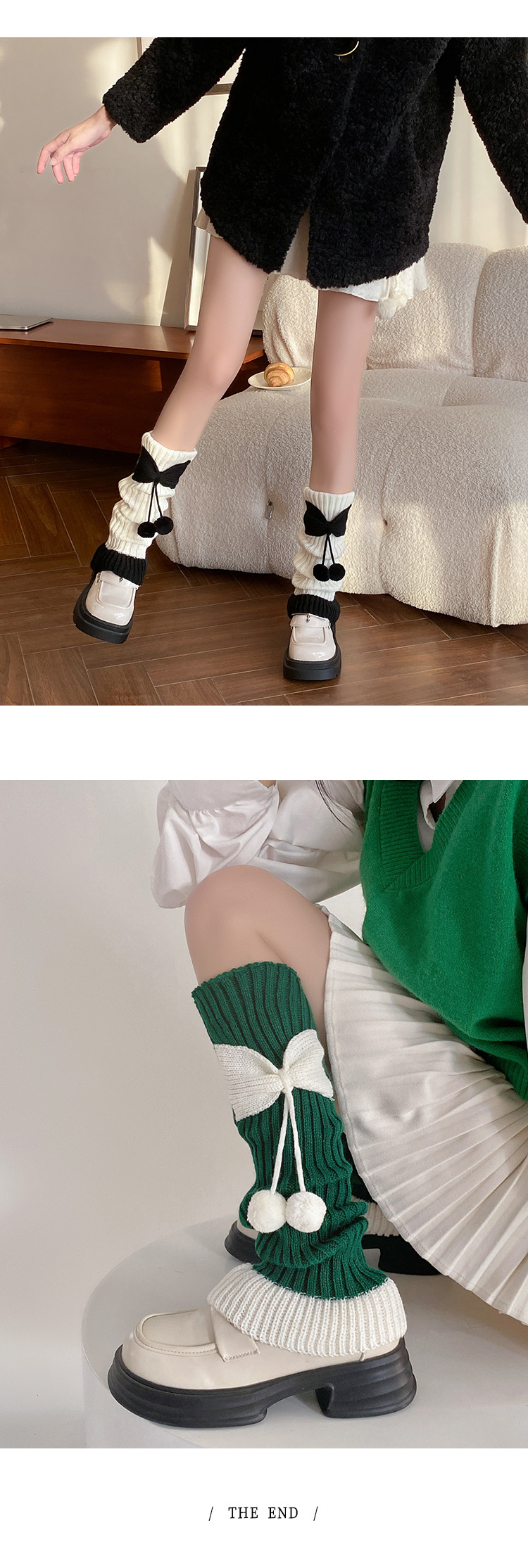 Apparel Accessories Women's Knitted Leg Warmers With Bow & Pompom - Soft Acrylic, High-Cut, Breathable, Non-Slip, Stylish For Winter & Fall_voghion.com