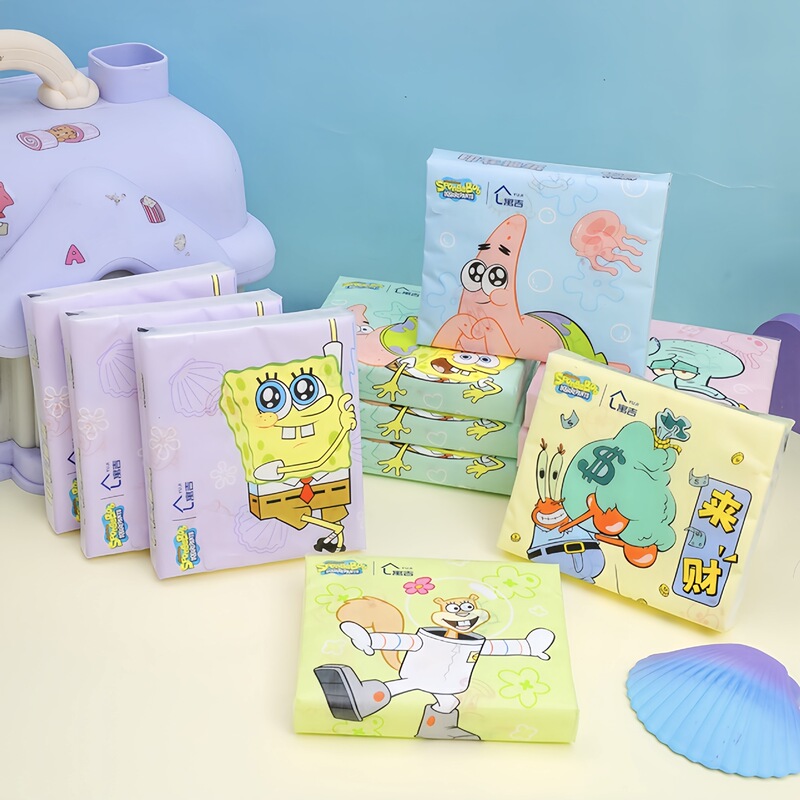 Authentic SpongeBob SquarePants printed tissue paper pack, portable for students and children, small size pocket napkins and facial tissues Authentic SpongeBob SquarePants printed tissue paper pack, portable for students and children, small size pocket napkins and facial tissues