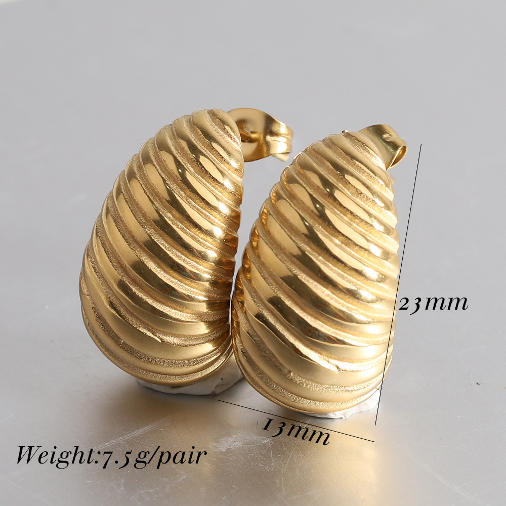 10g Weight 18K Gold Plated Plating Material 1 Pair Simple Style Stripe Water Droplets Plating Stainless Steel 18k Gold Plated Ear Studs