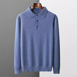 Autumn and Winter New 100 Wool Sweater Men's Shirt Polo Collar Business Casual Long-Sleeved Pullover Knitwear Knitwear