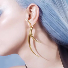 复古港风夸张几何波浪线条耳环女独特银针耳钉耳饰个性2025年新款