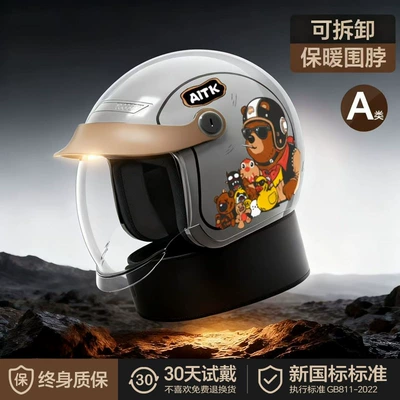 and Women, Winter Warm Half-Helmets | Motosiklet kaskı (dəbilqə) - premium-gray-a7-hidden-lenses-removable-scarf