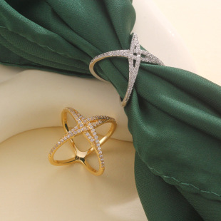 Star Cross Silk Towel Buckle Advanced Niche Design Pure Copper Micro Set Four Mans Star Scarf Shawl Brooch Wholesale