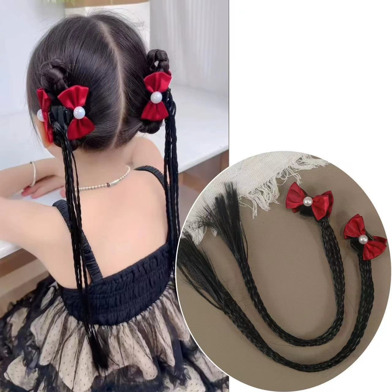 Niños de Año Nuevo mariposa bordilla clips de pelo estilo chino trenzado cadena de pelo bebé clips niñas festejos de Año Nuevo clip de pelo adornamiento