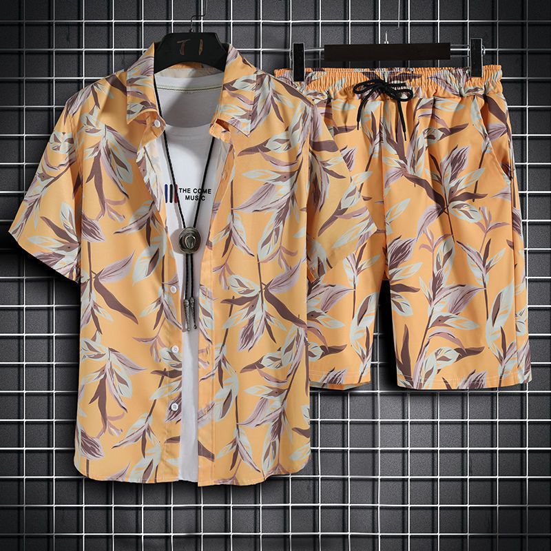 Hawaii Holiday ropa de playa traje casual de moda para hombres camisa de manga corta para hombres pantalones cortos sueltos ropa hermosa camisa floral