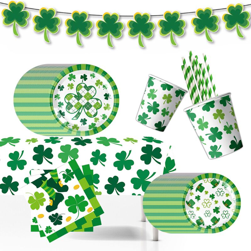 New St. Patrick's Irish Festival Party Clover Disposable Paper Plate Party Supplies Paper Cup Banner