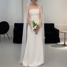 跨境批发法式抹胸轻婚纱高级感简约缎面订婚领证礼服裙新娘出门纱