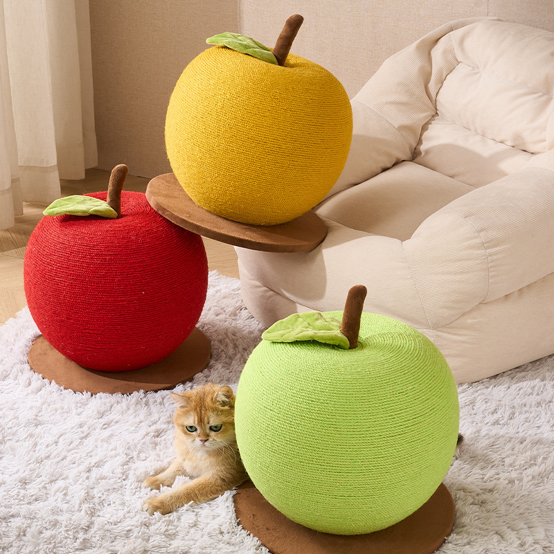 Green Apple Cat Scratching Post, Extra Large, Durable, Non-Shedding, Colorful Hemp Vertical Cat Climbing Frame, Claw Sharpening Toy