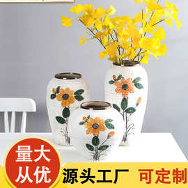 北欧手绘向日葵陶瓷花瓶摆件白色抽象花瓶客厅饰品插干花花器家居