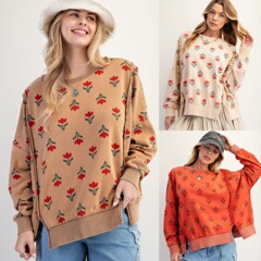 Amazon 25秋の新作クロスボーダーヨーロッパとアメリカの服プリントフラワールーズカジュアルトッププルオーバー多用途スウェットシャツ