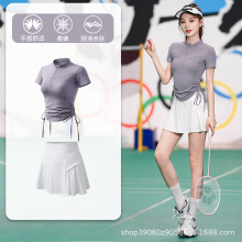 夏季轻薄透气短袖运动服防走光短裙专业速干羽毛球服女套装跑步服