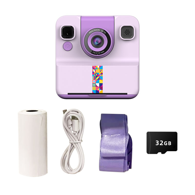 Púrpura + tarjeta de memoria 32G + papel de impresión * 1 + cordón + cable de carga
