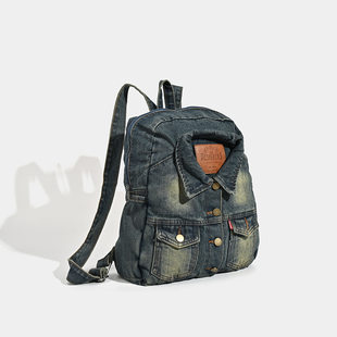 Denim capacious backpack, retro bag